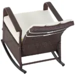 Outsunny Rattan Wicker Rocking Recliner Chair with White Cushions and Adjustable Footrest Brown - Image 8