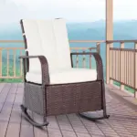 Outsunny Rattan Wicker Rocking Recliner Chair with White Cushions and Adjustable Footrest Brown - Image 10