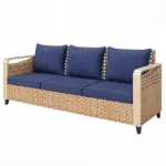 Rattan Wicker Sofa 3-Seater Outdoor Patio Sofa with Cushions for Garden Backyard Porch Dark Blue
