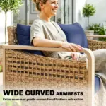 Rattan Wicker Sofa 3-Seater Outdoor Patio Sofa with Cushions for Garden Backyard Porch Dark Blue - Image 5
