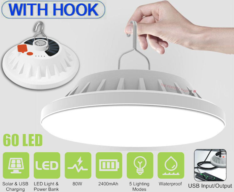 60 LED Rechargeable Solar and USB Camping Lantern with Power Bank