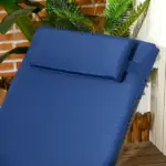 Reclining Chaise Lounge Chair Dark Blue Rolling Outdoor Rattan with Cushion Headrest Armrests and Wheels for Comfort - Image 5