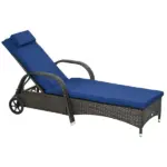 Reclining Chaise Lounge Chair Dark Blue Rolling Outdoor Rattan with Cushion Headrest Armrests and Wheels for Comfort - Image 8