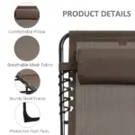 Outsunny Reclining Lounge Chair, Portable Sun Lounger, Folding Camping Cot, with Adjustable Backrest and Removable Pillow, for Patio, Garden, Beach - Image 5
