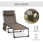 Outsunny Reclining Lounge Chair, Portable Sun Lounger, Folding Camping Cot, with Adjustable Backrest and Removable Pillow, for Patio, Garden, Beach - Image 7