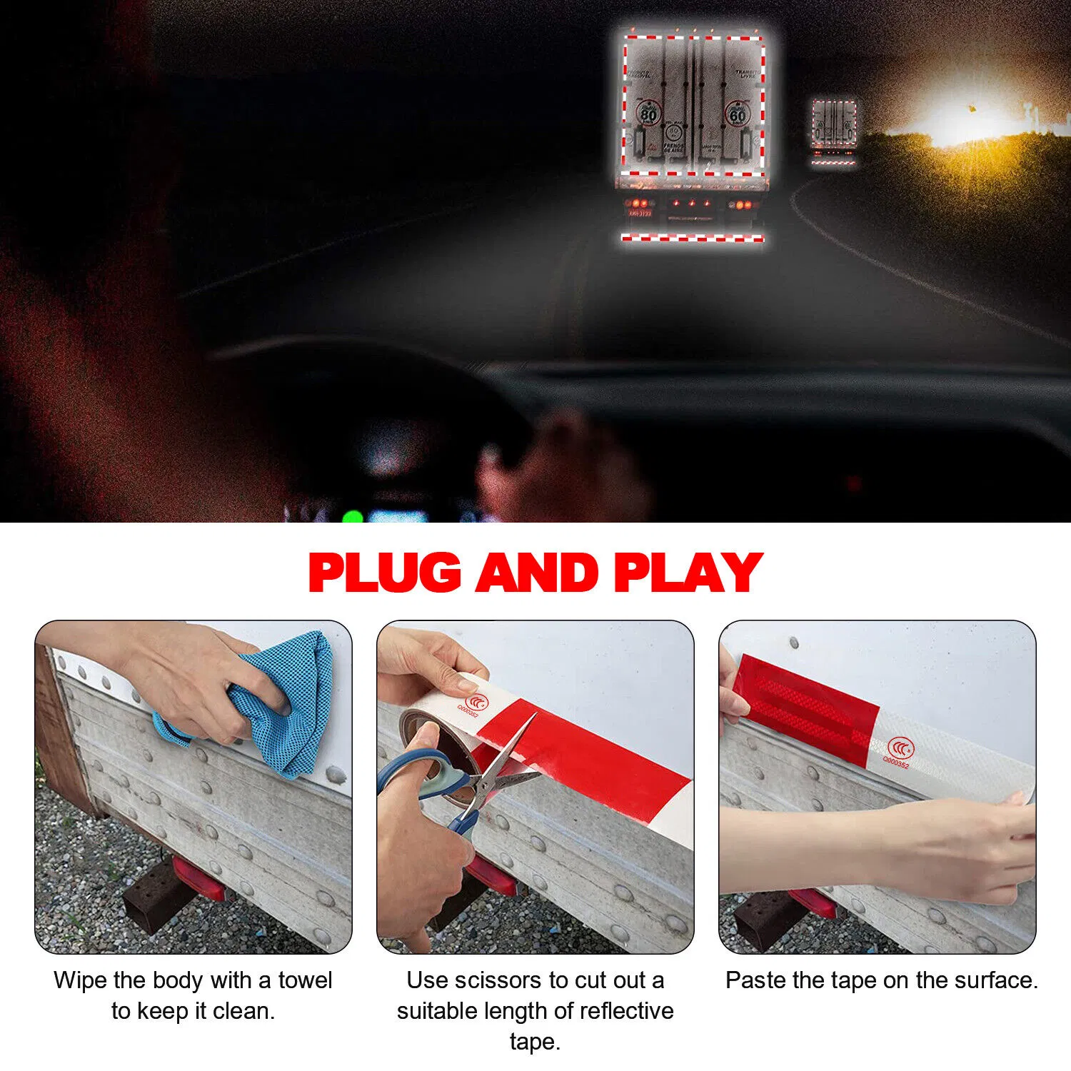 Red White Reflective Safety Tape Roll for Trucks and Trailers
