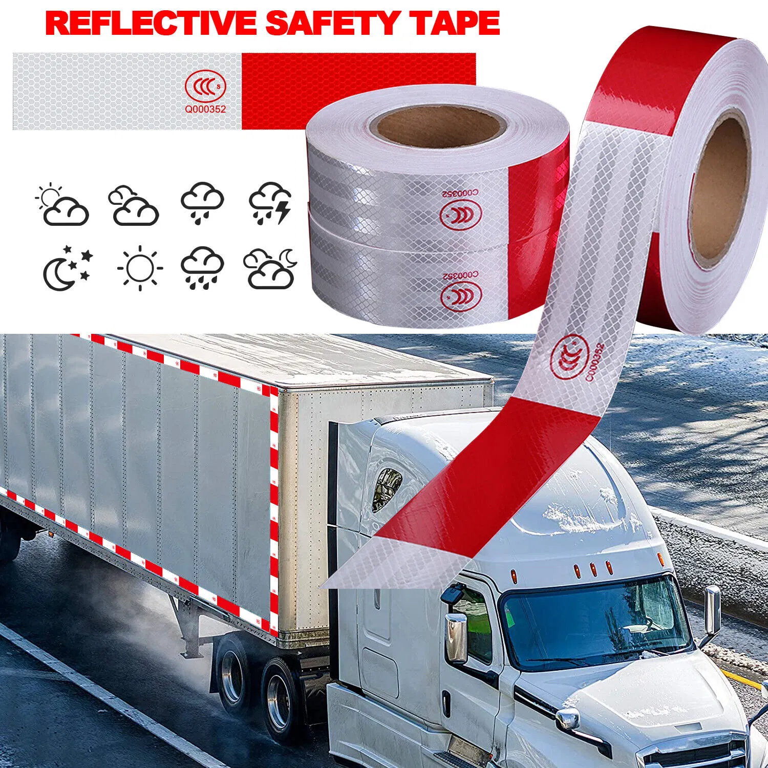 Red White Reflective Safety Tape Roll for Trucks and Trailers
