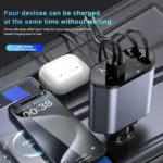 4-in-1 Retractable 60W Car Charger with USB-C and USB-A Ports - Image 6