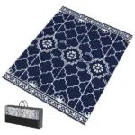 Outsunny Reversible Outdoor Rug Carpet with LED Lights, 10 ft x 8 ft PP Straw Rug with Carry Bag and Ground Stakes
