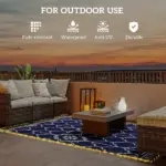 Outsunny Reversible Outdoor Rug Carpet with LED Lights, 10 ft x 8 ft PP Straw Rug with Carry Bag and Ground Stakes - Image 5