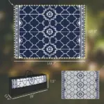 Outsunny Reversible Outdoor Rug Carpet with LED Lights, 12' x 9' PP Straw Rug with Carry Bag and Ground Stakes - Image 2