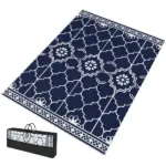 Outsunny Reversible Outdoor Rug Carpet with LED Lights, 12' x 9' PP Straw Rug with Carry Bag and Ground Stakes
