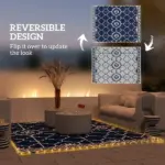 Outsunny Reversible Outdoor Rug Carpet with LED Lights, 12' x 9' PP Straw Rug with Carry Bag and Ground Stakes - Image 4
