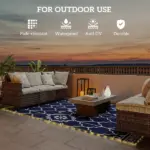 Outsunny Reversible Outdoor Rug Carpet with LED Lights, 12' x 9' PP Straw Rug with Carry Bag and Ground Stakes - Image 5
