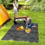 Outsunny Reversible Outdoor Rug, Waterproof Plastic Straw with Carry Bag, 6 ft x 9 ft, Black and Gray Geometric Wall - Image 2