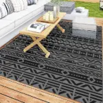 Outsunny Reversible Outdoor Rug, Waterproof Plastic Straw with Carry Bag, 6 ft x 9 ft, Black and Gray Geometric Wall - Image 11