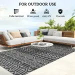 Outsunny Reversible Outdoor Rug, Waterproof Plastic Straw with Carry Bag, 6 ft x 9 ft, Black and Gray Geometric Wall - Image 6