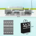 Outsunny Reversible Outdoor Rug, Waterproof Plastic Straw with Carry Bag, 6' x 9', Black and White Geometric Wall - Image 3