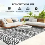 Outsunny Reversible Outdoor Rug, Waterproof Plastic Straw with Carry Bag, 6' x 9', Black and White Geometric Wall - Image 6