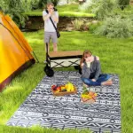 Outsunny Reversible Outdoor Rug, Waterproof Plastic Straw with Carry Bag, 6 ft x 9 ft, Blue and White Geometric - Image 2