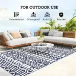 Outsunny Reversible Outdoor Rug, Waterproof Plastic Straw with Carry Bag, 6 ft x 9 ft, Blue and White Geometric - Image 6