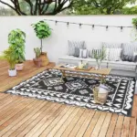 Outsunny Reversible Outdoor Rug, Waterproof Plastic Straw with Carry Bag, 8 ft x 10 ft, Black and White Rhombus Patchwork - Image 11