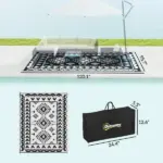 Outsunny Reversible Outdoor Rug, Waterproof Plastic Straw with Carry Bag, 8 ft x 10 ft, Black and White Rhombus Patchwork - Image 3