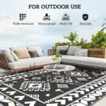 Outsunny Reversible Outdoor Rug, Waterproof Plastic Straw with Carry Bag, 8 ft x 10 ft, Black and White Rhombus Patchwork - Image 6