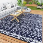 Outsunny Reversible Outdoor Rug, Waterproof Plastic Straw with Carry Bag, 8' x 10', Blue and White Geometric - Image 11