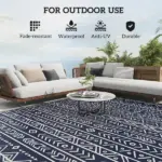 Outsunny Reversible Outdoor Rug, Waterproof Plastic Straw with Carry Bag, 8' x 10', Blue and White Geometric - Image 6