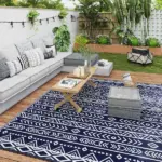 Outsunny Reversible Outdoor Rug, Waterproof Plastic Straw with Carry Bag, 8' x 10', Blue and White Geometric - Image 10