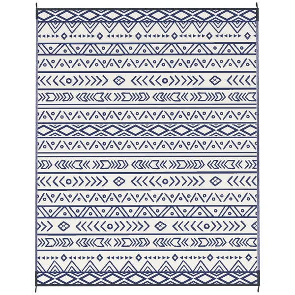 reversible-outdoor-rug-waterproof-plastic-straw-with-carry-bag-8-x-10-blue-white-geometric.webp Outsunny Reversible Outdoor Rug, Waterproof Plastic Straw with Carry Bag, 8' x 10', Blue and White Geometric - Image 1