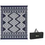 Outsunny Reversible Outdoor Rug, Waterproof Plastic Straw with Carry Bag, 8 ft x 10 ft, Blue and White Rhombus Border - Image 11