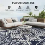 Outsunny Reversible Outdoor Rug, Waterproof Plastic Straw with Carry Bag, 8 ft x 10 ft, Blue and White Rhombus Border - Image 6
