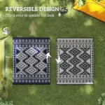 Outsunny Reversible Outdoor Rug, Waterproof Plastic Straw with Carry Bag, 8 ft x 10 ft, Blue and White Rhombus Border - Image 7