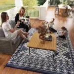 Outsunny Reversible Outdoor Rug, Waterproof Plastic Straw with Carry Bag, 8 ft x 10 ft, Blue and White Rhombus Border - Image 9