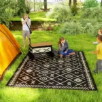 Outsunny Reversible Outdoor Rug, Waterproof Plastic Straw with Carry Bag, 9 ft x 12 ft, Black and Beige Rhombus - Image 2