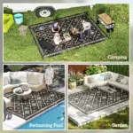 Outsunny Reversible Outdoor Rug, Waterproof Plastic Straw with Carry Bag, 9 ft x 12 ft, Black and Beige Rhombus - Image 5