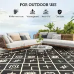 Outsunny Reversible Outdoor Rug, Waterproof Plastic Straw with Carry Bag, 9 ft x 12 ft, Black and Beige Rhombus - Image 6