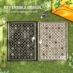 Outsunny Reversible Outdoor Rug, Waterproof Plastic Straw with Carry Bag, 9 ft x 12 ft, Black and Beige Rhombus - Image 7