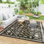 Outsunny Reversible Outdoor Rug, Waterproof Plastic Straw with Carry Bag, 9 ft x 12 ft, Black and Beige Rhombus - Image 10