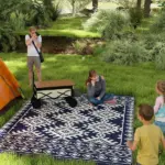 Reversible Outdoor Rug, Waterproof Plastic Straw with Carry Bag, 9' x 12', Blue and White Rhombus Border - Image 2