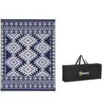 Reversible Outdoor Rug, Waterproof Plastic Straw with Carry Bag, 9' x 12', Blue and White Rhombus Border - Image 11