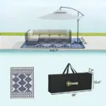 Reversible Outdoor Rug, Waterproof Plastic Straw with Carry Bag, 9' x 12', Blue and White Rhombus Border - Image 3