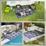 Reversible Outdoor Rug, Waterproof Plastic Straw with Carry Bag, 9' x 12', Blue and White Rhombus Border - Image 5