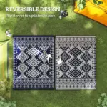 Reversible Outdoor Rug, Waterproof Plastic Straw with Carry Bag, 9' x 12', Blue and White Rhombus Border - Image 7