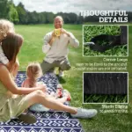 Reversible Outdoor Rug, Waterproof Plastic Straw with Carry Bag, 9' x 12', Blue and White Rhombus Border - Image 8