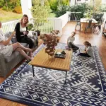 Reversible Outdoor Rug, Waterproof Plastic Straw with Carry Bag, 9' x 12', Blue and White Rhombus Border - Image 9