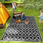Reversible Outdoor Rug, Waterproof Plastic Straw with Carry Bag, 9' x 18', Black and Gray Lantern - Image 2