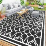Reversible Outdoor Rug, Waterproof Plastic Straw with Carry Bag, 9' x 18', Black and Gray Lantern - Image 11